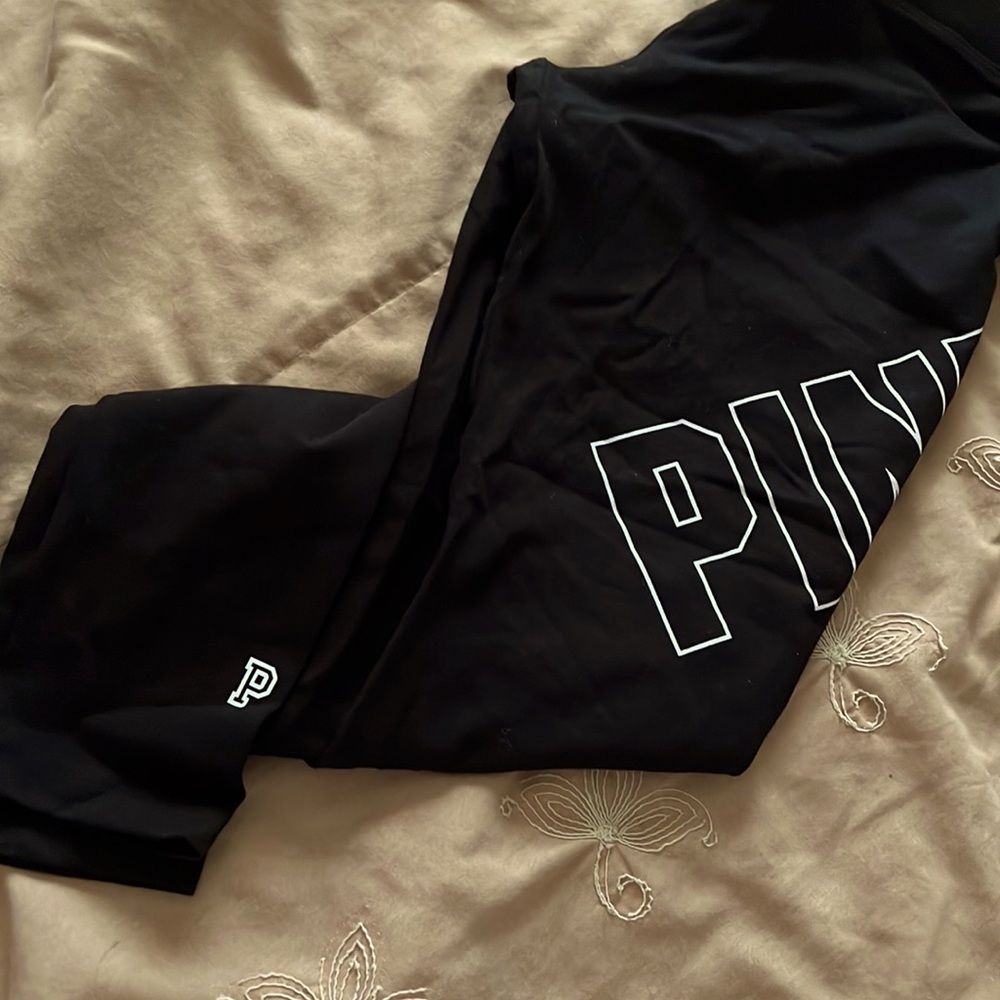 Black and white letter PINK leggings, stretchy, yoga